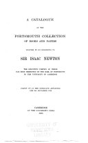 A Catalogue of the Portsmouth Collection of Books and Papers Written by Or Belonging to Sir Isaac Newton