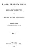 Diary  Reminiscences  and Correspondence of Henry Crabb Robinson    
