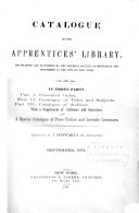 Catalogue of the Apprentices' Library, Established and Supported by the General Society of Mechanics and Tradesmen of the City of New York