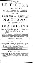Letters Describing the Character and Customs of the English and French Nations