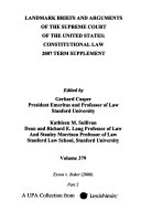 Landmark Briefs And Arguments Of The Supreme Court Of The United States