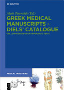 Greek Medical Manuscripts   Diels    Catalogue