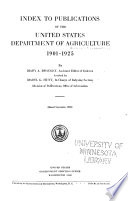 Index To Publications Of The United States Department Of Agriculture 1901 1925