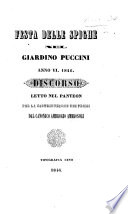 Festa delle Spighe nel Giardino Puccini  Anno 6  1846  Discorso letto nel Panteon per la distribuzione dei prezzi